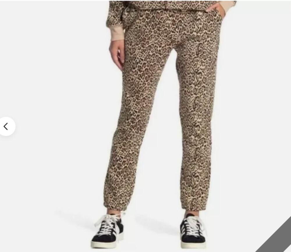 Socialite Brushed Fleece Jogger Lounge Pants Brown Leopard High Rise Size MEDIUM